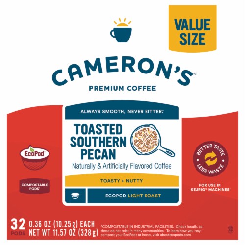 Cameron’s Coffee EcoPods, Flavored, Toasted Southern Pecan Light Roast Ground Coffee