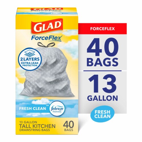 Glad ForceFlex with Febreze Gain Fresh Clean Scent Tall Kitchen Drawstring Trash Bags