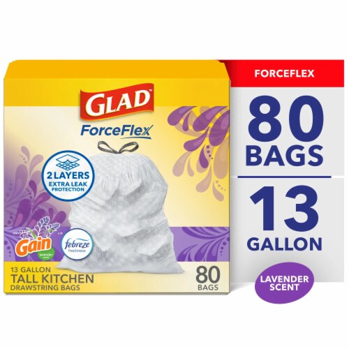 Glad ForceFlex with Febreze Gain Lavender Scent Tall Kitchen Drawstring Trash Bags