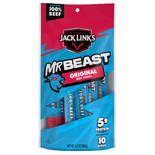 Jack Link’s x MrBeast Original Beef Sticks, 9.2 ounce, 10 pack of .92 oz meat sticks
