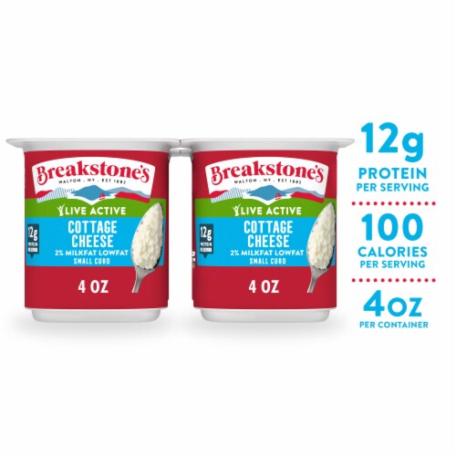 Breakstone’s Live Active Lowfat Small Curd Cottage Cheese with 2% Milkfat, 4 ct Pack, 4 oz Cups