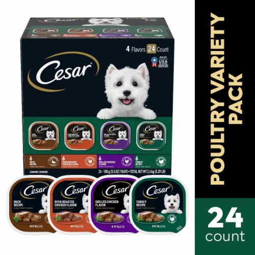 Cesar Soft Wet Dog Food Poultry Duck Oven Roasted Chicken Grilled Chicken & Turkey Variety Pack