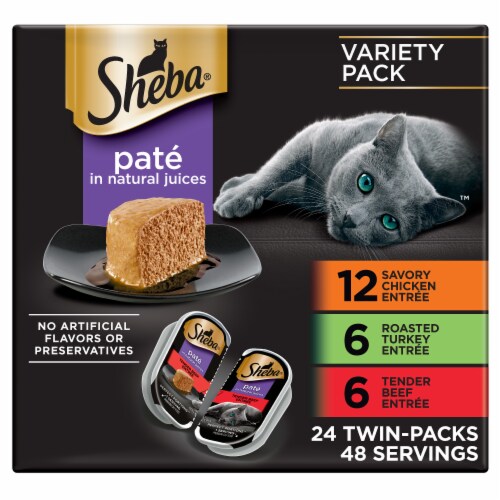 Sheba Perfect Portions Adult Wet Cat Food Pate Chicken & Roasted Turkey & Tender Beef Variety Pack