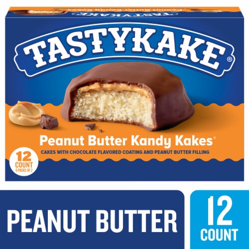 Tastykake Peanut Butter Kandy Kakes, 12 Count, 6 Packs of 2 Chocolate and Peanut Butter Snack Cakes