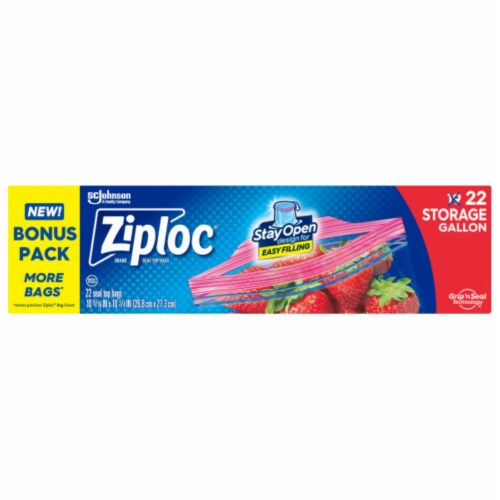 Ziploc® Gallon Storage Bags, Stay Open Design, Easy to Fill, 22 count