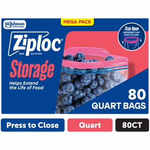 Ziploc® Quart Storage Bags, Stay Open Design, Easy to Fill