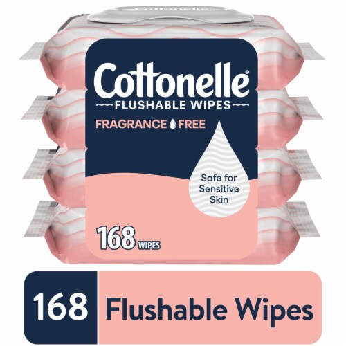 Cottonelle Fragrance Free Flushable Wet Wipes, 4 Flip-Top Packs