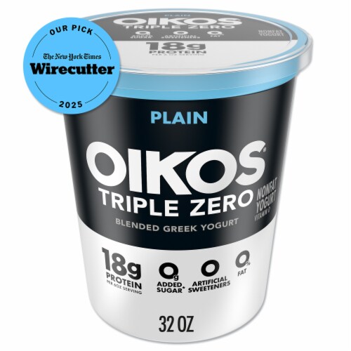 Oikos Triple Zero Plain High Protein Greek Nonfat Yogurt Tub