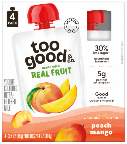 Too Good & Co.™ Peach Mango Ultra-Filtered Milk Yogurt Pouches