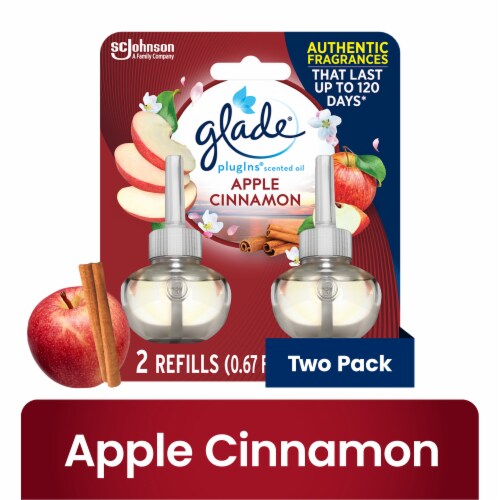 Glade PlugIns Scented Oil 2 Refills, Air Freshener, Apple Cinnamon, 2 x 0.67 oz