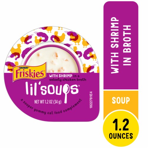 Purina Friskies Lil’ Soups Natural Wet Cat Food Lickable Cat Treats With Shrimp in Chicken Broth