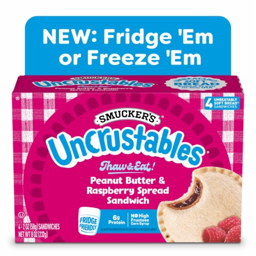 Smucker’s Uncrustables Peanut Butter & Raspberry Spread Sandwiches, 4 Count, 2 Oz. Each, Frozen