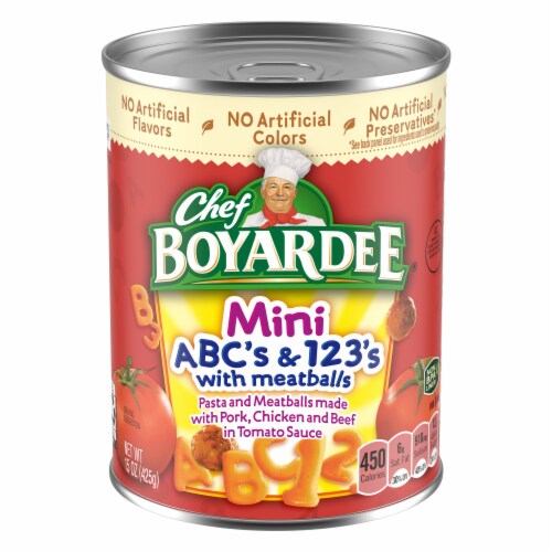 Chef Boyardee Mini ABC’s and 123’s with Meatballs in Tomato Sauce, Ready-to-Eat Meal, 15 oz Can