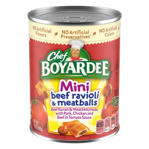 Chef Boyardee Mini Beef Ravioli and Meatballs in Tomato Sauce, Ready-to-Eat Meal, 15 oz Can