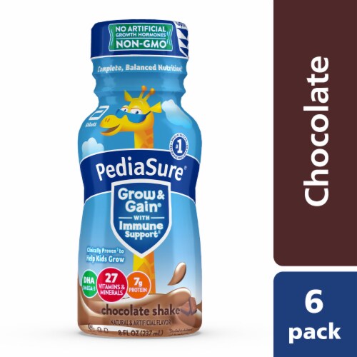 PediaSure Grow & Gain with Immune Support, 7g Protein, Chocolate, 8-fl-oz Bottle, Pack of 6