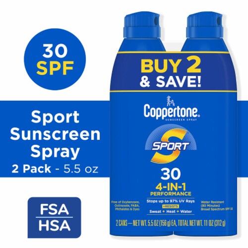 Coppertone Sport Sunscreen Spray, Broad Spectrum SPF 30 Water Resistant Spray Sunscreen