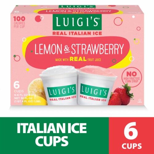 Luigi’s Lemon & Strawberry Real Italian Ice 6 – 6 fl oz Cups