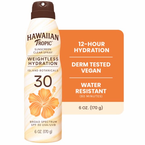 Hawaiian Tropic Weightless Hydration Sunscreen Spray SPF 30 With Island Botanicals Moisturizes 12hrs