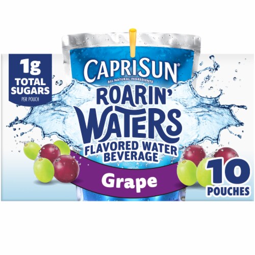 Capri Sun Roarin’ Waters Grape Geyser Flavored Water Kids Drink Pouches