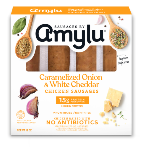 Amylu Foods® Caramelized Onion & White Cheddar Chicken Sausages