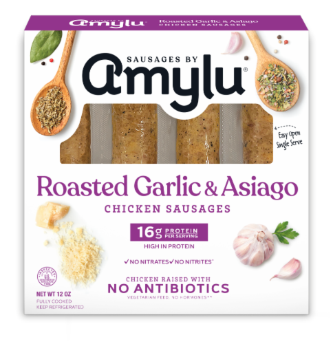 Amylu Foods® Roasted Garlic & Asiago Chicken Sausages