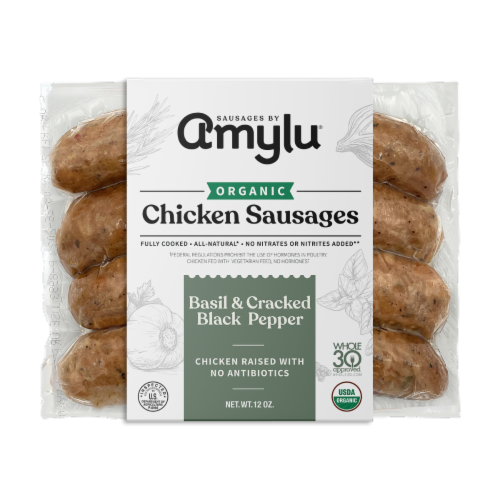 Amylu Foods® Organic Basil & Cracked Black Pepper Chicken Sausages