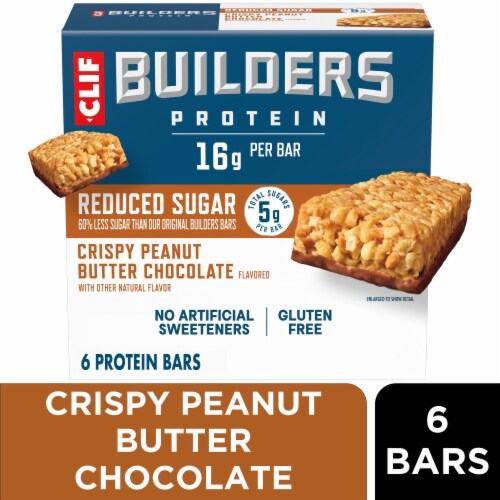 CLIF BUILDERS Crispy Peanut Butter Chocolate Reduced Sugar 16g Protein Bars