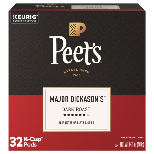 Peet’s Coffee, Major Dickason’s Dark Roast Single Serve Coffee Pods – 32ct Carton