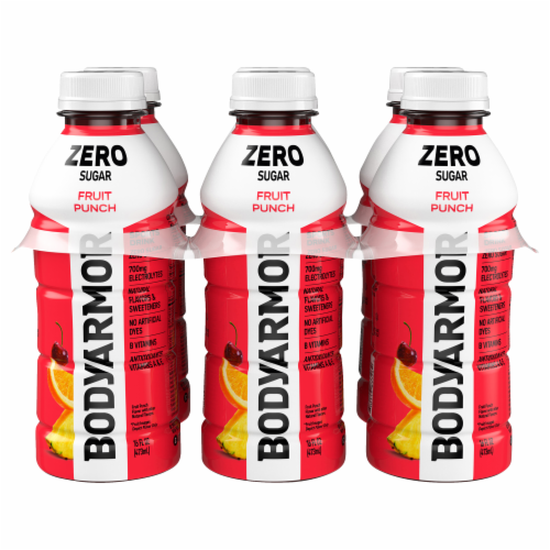 BODYARMOR Zero Sugar Fruit Punch Bottles, 16 fl oz, 6 Pack