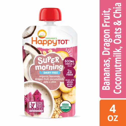 Happy Tot Organics Super Morning Stage 4 Organic Bananas, Dragon Fruit, Coconut milk, Oats & Chia