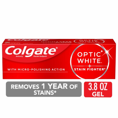 Colgate Optic White Stain Fighter Teeth Whitening Anti-Cavity Toothpaste Gel in Fresh Mint Flavor