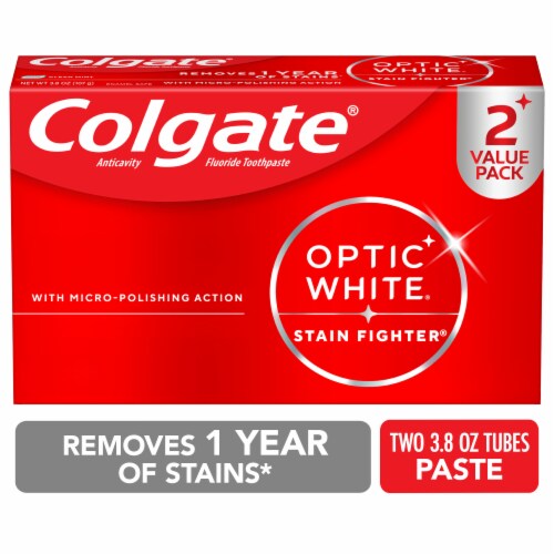 Colgate Optic White Stain Fighter Teeth Whitening Toothpaste Double Pack in Clean Mint Paste