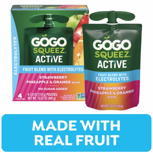 GoGo squeeZ Active Electrolyte No Sugar Added Strawberry Pineapple Orange Fruit Blend