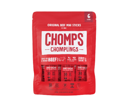 CHOMPLINGS Grass-Fed and Finished Original Mini Beef Meat Sticks, 6 Count