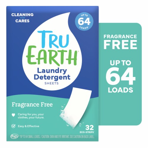 Tru Earth Laundry Detergent Sheets, Fragrance-Free, 32-Sheets