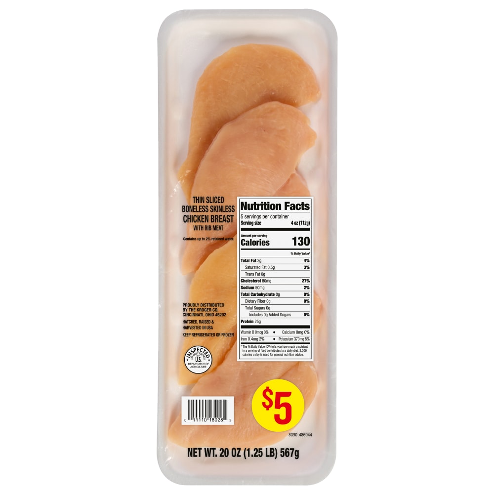Boneless Skinless Uncooked Chicken Breast With Rib Meat Thin-sliced