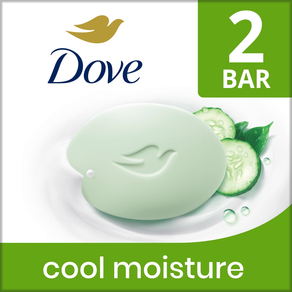 Dove 2 Bars Beauty Bar Soap Cool Moisture Cucumber Green Tea Scent Leaves Skin Refreshed