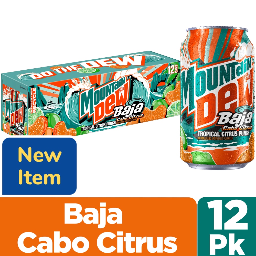 Mountain Dew® Baja Cabo Tropical Citrus Punch Soda cans