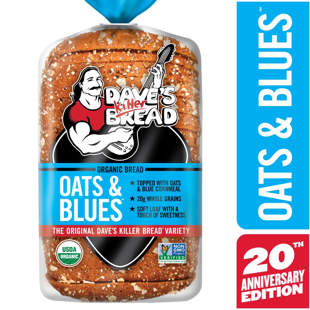 Dave’s Killer Bread Organic Oats & Blues Bread, Organic Oats & Blue Cornmeal Topped, 25 oz Loaf