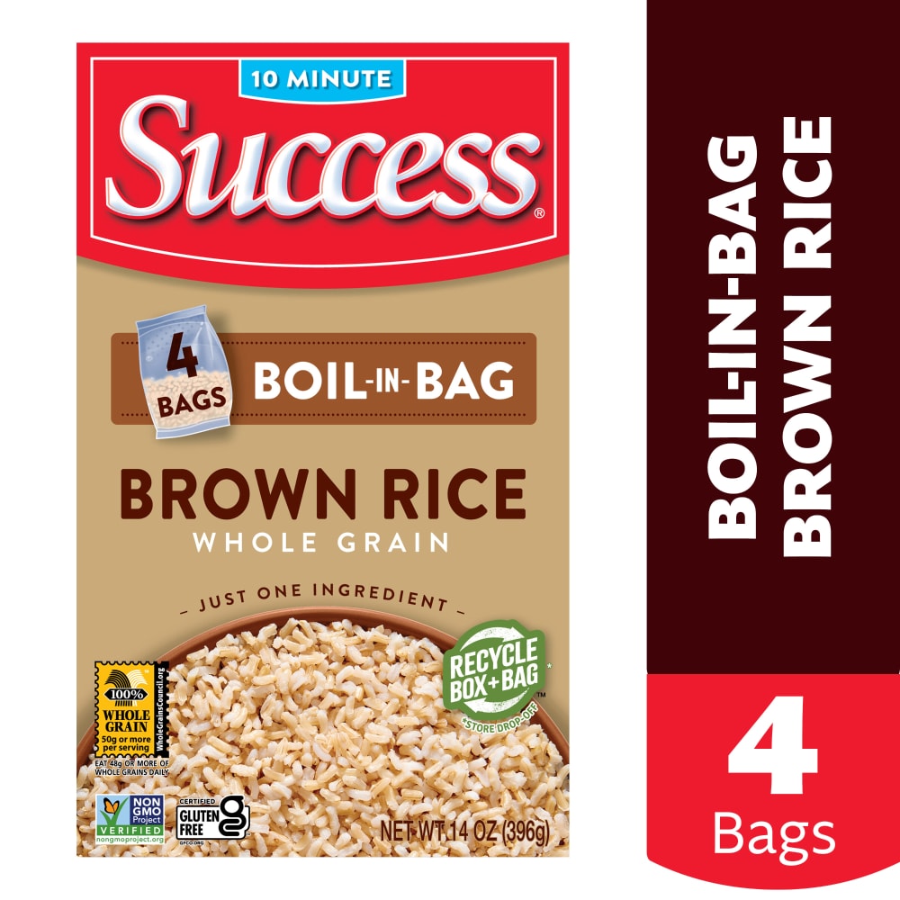 Success Boil-in-Bag Whole Grain Brown Rice, Non-GMO, Gluten-Free, , 4 Pre-Portioned Bags