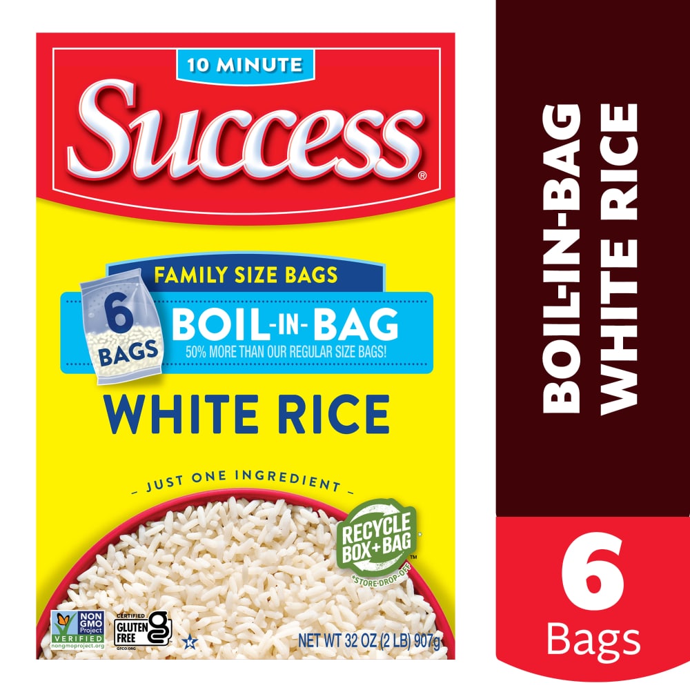 Success Boil-in-Bag White Rice, Non-GMO, Kosher, Gluten-Free, , 6 Pre-Portioned Bags