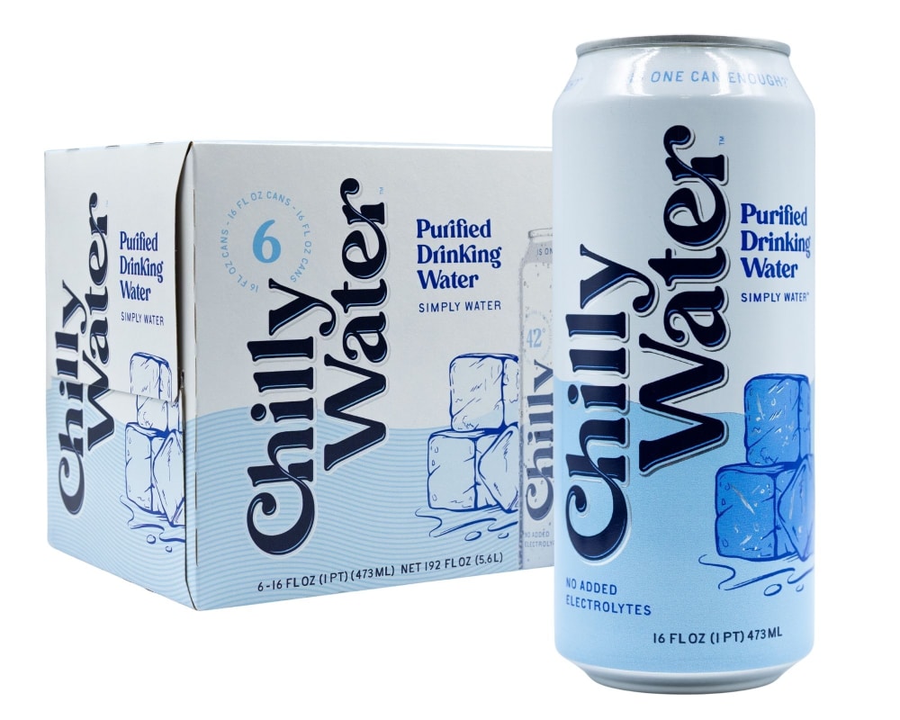 Chilly Water 6 Pack 16 Fl Oz Premium Purified Drinking Water Aluminum Cans
