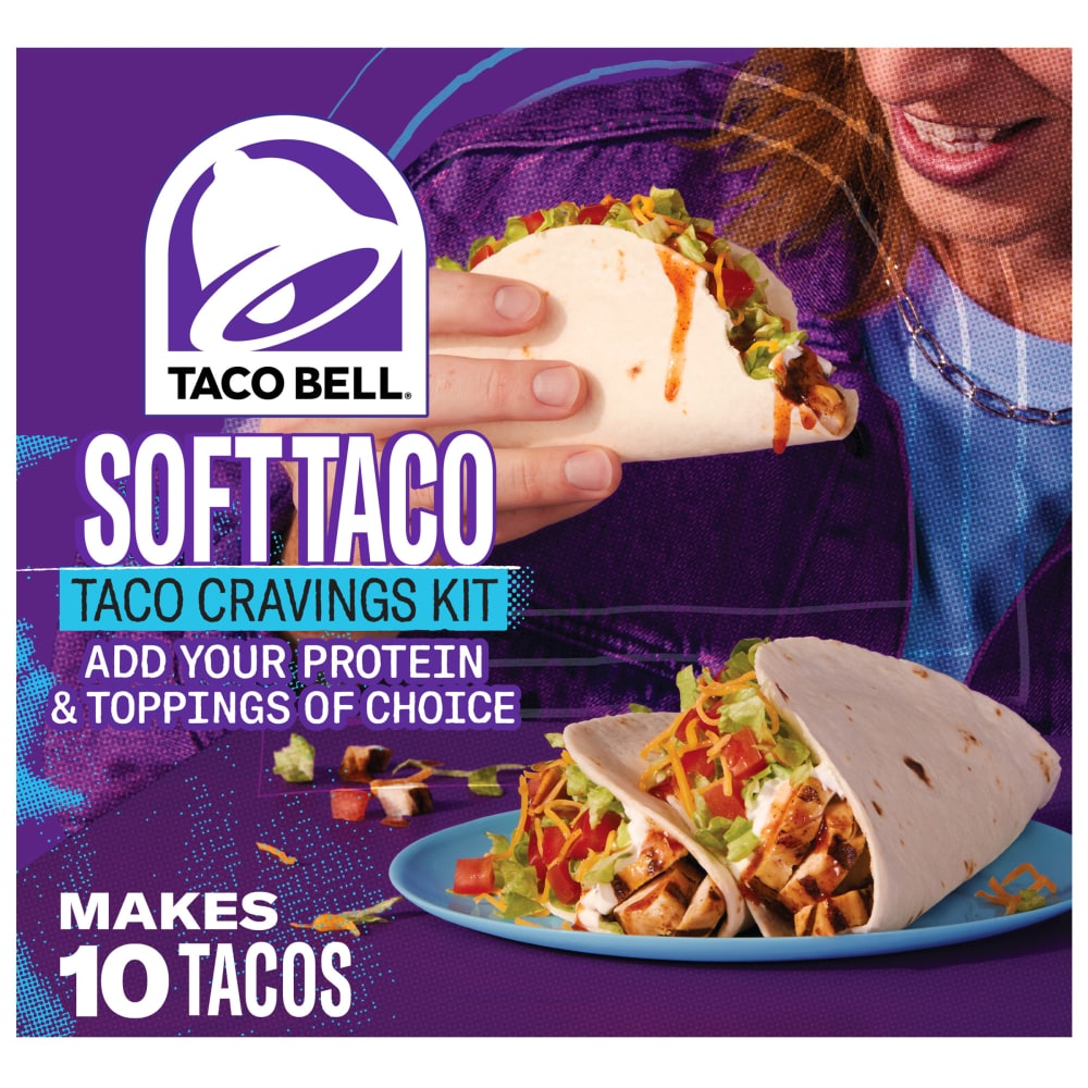 Taco Bell Soft Taco Cravings Kit with 10 Soft Tortillas, Taco Bell Mild Sauce & Seasoning, Box