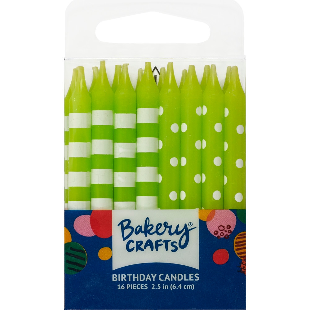 Bakery Crafts Lime Green with Stripes & Polka Dots Birthday Candles