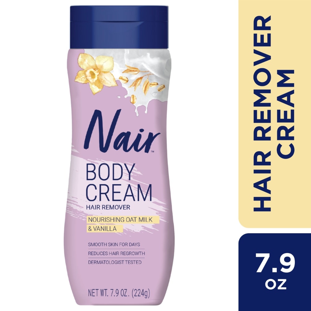 Nair Body Cream Hair Remover with Nourishing Oat Milk and Vanilla, Body Hair Removal Cream, 7.9 oz