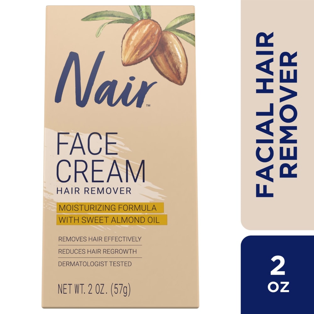 Nair Hair Remover Face Cream, Moisturizing Formula Hair Removal with Sweet Almond Oil, 2 oz