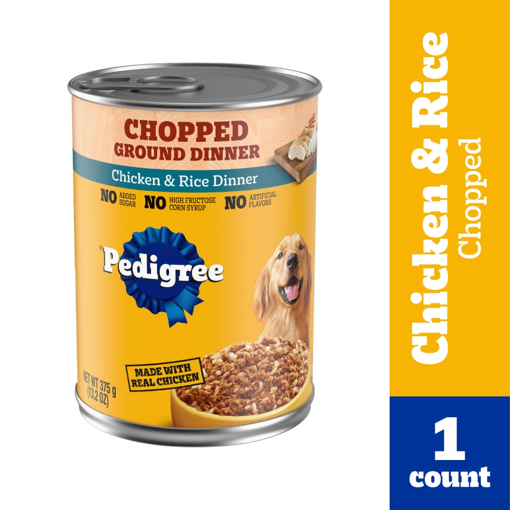 Pedigree Chopped Ground Dinner Adult Canned Soft Wet Dog Food Chicken & Rice