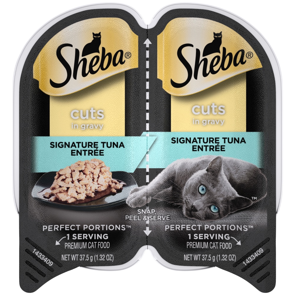 Sheba Wet Cat Food Cuts in Gravy With Sustainable Tuna, 2.64 oz Perfect Portions Twin-Pack Trays