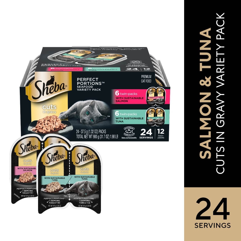 Sheba Perfect Portions Adult Wet Cat Food Cuts in Gravy Salmon & Sustainable Tuna Variety Pack