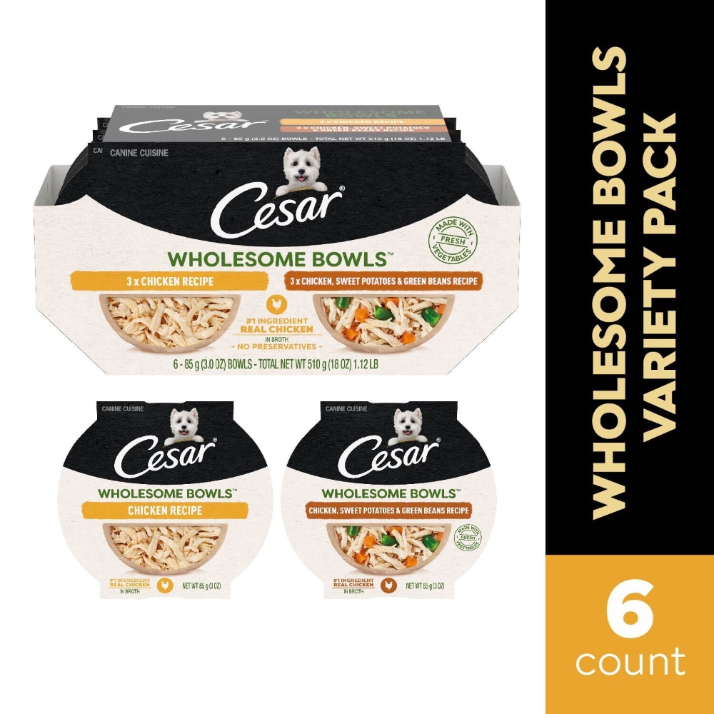 Cesar Wholesome Bowls Soft Wet Dog Food Toppers Chicken & Chicken Sweet Potato & Green Beans